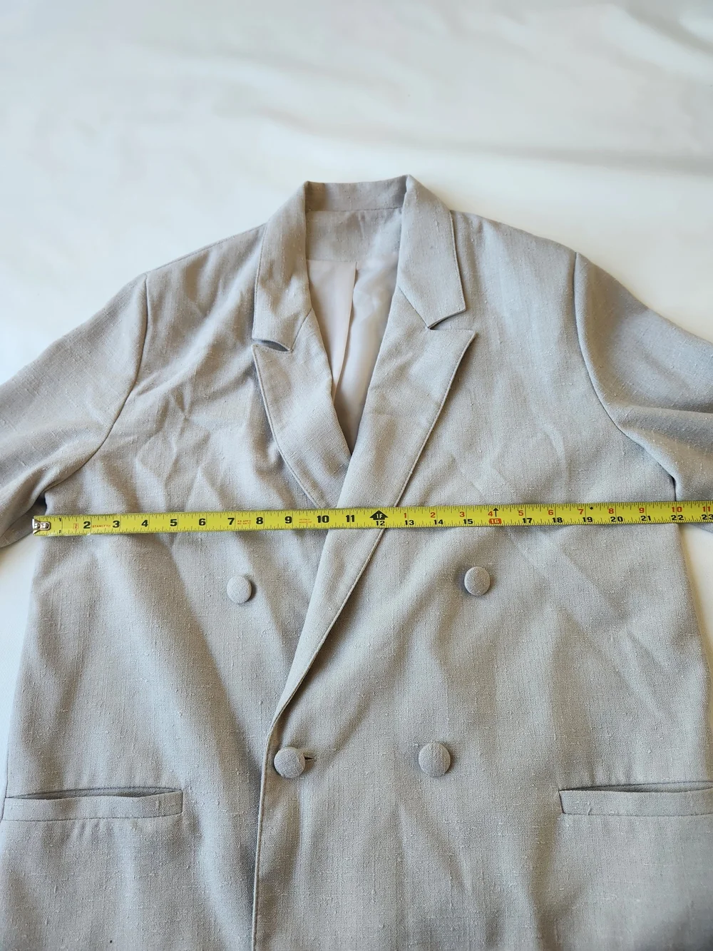 Double-Breasted Light Beige/Gray Blazer Oversized Jacket - Picture 7 of 8